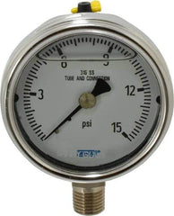 Wika - 2-1/2" Dial, 1/4 Thread, 0-15 Scale Range, Pressure Gauge - Lower Connection Mount, Accurate to 2-1-2% of Scale - Exact Industrial Supply