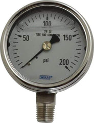 Wika - 2-1/2" Dial, 1/4 Thread, 0-200 Scale Range, Pressure Gauge - Lower Connection Mount, Accurate to 2-1-2% of Scale - Exact Industrial Supply