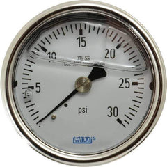 Wika - 2-1/2" Dial, 1/4 Thread, 0-30 Scale Range, Pressure Gauge - Center Back Connection Mount, Accurate to 2-1-2% of Scale - Exact Industrial Supply