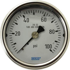 Wika - 2-1/2" Dial, 1/4 Thread, 0-100 Scale Range, Pressure Gauge - Center Back Connection Mount, Accurate to 2-1-2% of Scale - Exact Industrial Supply