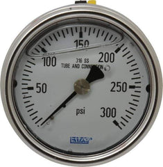 Wika - 2-1/2" Dial, 1/4 Thread, 0-300 Scale Range, Pressure Gauge - Center Back Connection Mount, Accurate to 2-1-2% of Scale - Exact Industrial Supply