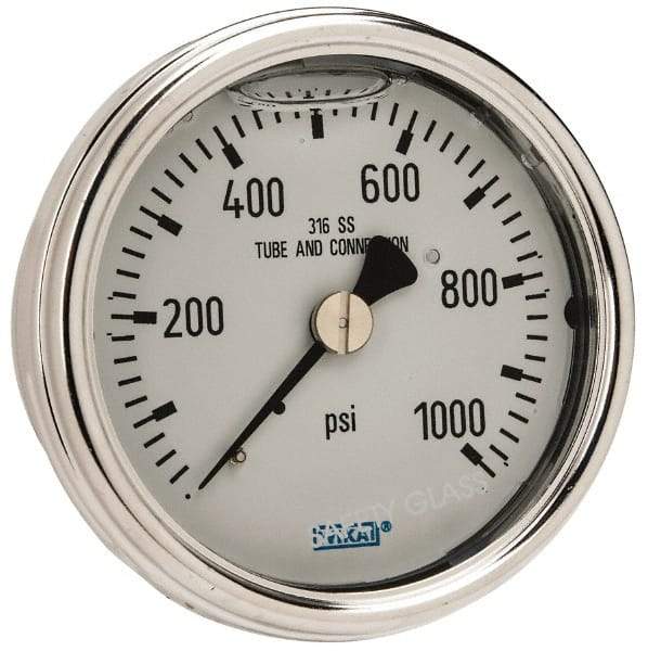 Wika - 2-1/2" Dial, 1/4 Thread, 0-1,000 Scale Range, Pressure Gauge - Center Back Connection Mount, Accurate to 2-1-2% of Scale - Exact Industrial Supply