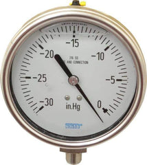 Wika - 4" Dial, 1/4 Thread, 30-0 Scale Range, Pressure Gauge - Lower Connection Mount, Accurate to 1% of Scale - Exact Industrial Supply