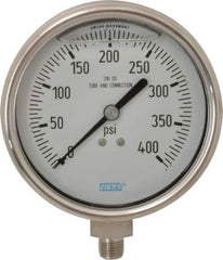 Wika - 4" Dial, 1/4 Thread, 0-400 Scale Range, Pressure Gauge - Lower Connection Mount, Accurate to 1% of Scale - Exact Industrial Supply