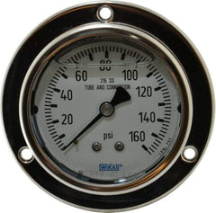 Wika - 2-1/2" Dial, 1/4 Thread, 0-160 Scale Range, Pressure Gauge - Lower Back Connection Mount, Accurate to 2-1-2% of Scale - Exact Industrial Supply