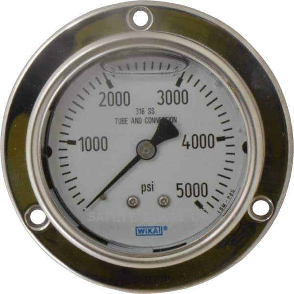 Wika - 2-1/2" Dial, 1/4 Thread, 0-5,000 Scale Range, Pressure Gauge - Lower Back Connection Mount, Accurate to 2-1-2% of Scale - Exact Industrial Supply