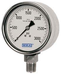 Wika - 2-1/2" Dial, 1/4 Thread, 30-0-30 Scale Range, Pressure Gauge - Lower Back Connection Mount, Accurate to 2-1-2% of Scale - Exact Industrial Supply