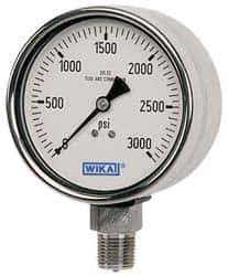 Wika - 2-1/2" Dial, 1/4 Thread, 0-800 Scale Range, Pressure Gauge - Lower Back Connection Mount, Accurate to 2-1-2% of Scale - Exact Industrial Supply