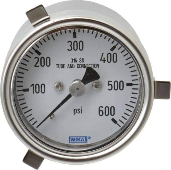 Wika - 2-1/2" Dial, 1/4 Thread, 0-600 Scale Range, Pressure Gauge - Lower Back Connection Mount, Accurate to 2-1-2% of Scale - Exact Industrial Supply