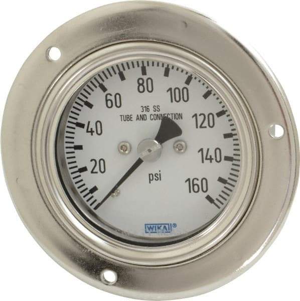 Wika - 2-1/2" Dial, 1/4 Thread, 0-160 Scale Range, Pressure Gauge - Lower Back Connection Mount, Accurate to 2-1-2% of Scale - Exact Industrial Supply