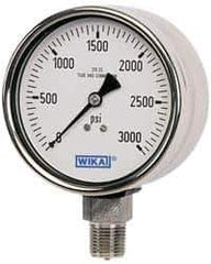 Wika - 2-1/2" Dial, 1/4 Thread, 5,000 Scale Range, Pressure Gauge - Lower Connection Mount, Accurate to 2-1-2% of Scale - Exact Industrial Supply