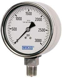 Wika - 2-1/2" Dial, 1/4 Thread, 30-0-15 Scale Range, Pressure Gauge - Lower Connection Mount, Accurate to 2-1-2% of Scale - Exact Industrial Supply