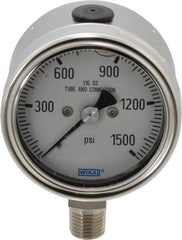 Wika - 2-1/2" Dial, 1/4 Thread, 0-1,500 Scale Range, Pressure Gauge - Lower Connection Mount, Accurate to 2-1-2% of Scale - Exact Industrial Supply