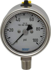 Wika - 2-1/2" Dial, 1/4 Thread, 100 Scale Range, Pressure Gauge - Lower Connection Mount, Accurate to 2-1-2% of Scale - Exact Industrial Supply