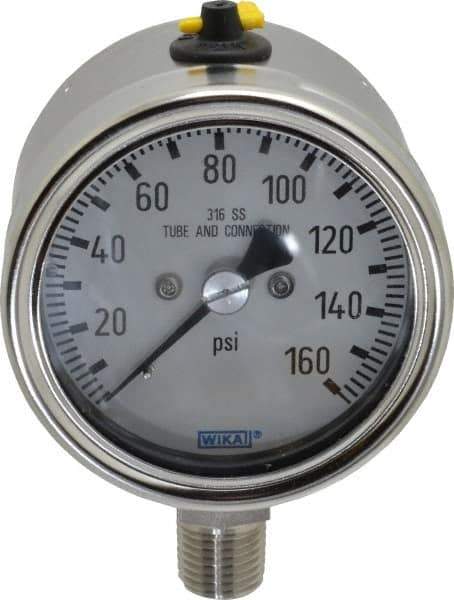Wika - 2-1/2" Dial, 1/4 Thread, 160 Scale Range, Pressure Gauge - Lower Connection Mount, Accurate to 2-1-2% of Scale - Exact Industrial Supply