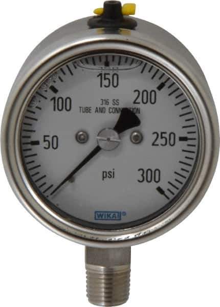Wika - 2-1/2" Dial, 1/4 Thread, 300 Scale Range, Pressure Gauge - Lower Connection Mount, Accurate to 2-1-2% of Scale - Exact Industrial Supply
