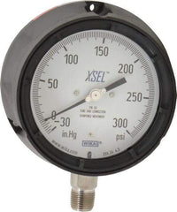 Wika - 4-1/2" Dial, 1/2 Thread, 30-0-300 Scale Range, Pressure Gauge - Lower Connection Mount, Accurate to 0.5% of Scale - Exact Industrial Supply