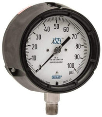 Wika - 4-1/2" Dial, 1/2 Thread, 0-100 Scale Range, Pressure Gauge - Lower Connection Mount, Accurate to 0.5% of Scale - Exact Industrial Supply