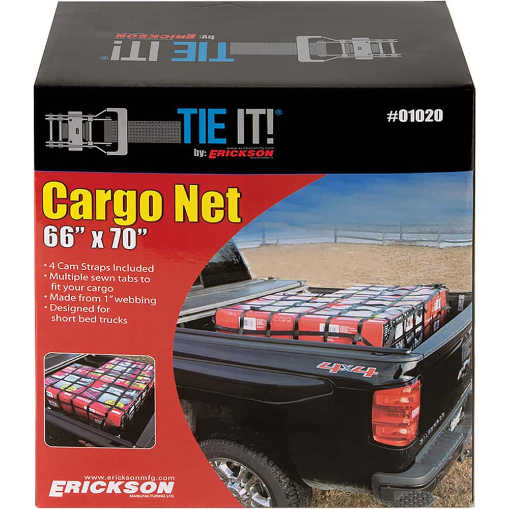 Trailer & Truck Cargo Accessories; Type: Cargo Net; For Use With: Short Bed Trucks; Material: Polyester; Length: 66″; Width (Inch): 70; Color: Black; Number of Hooks: 4; Minimum Order Quantity: Polyester; For Use With: Short Bed Trucks; Material: Polyeste