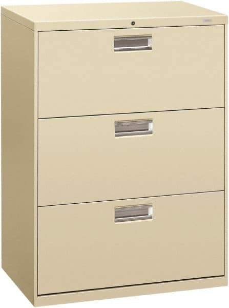 Hon - 30" Wide x 40-7/8" High x 19-1/4" Deep, 3 Drawer Roll-Out - Steel, Putty - Exact Industrial Supply