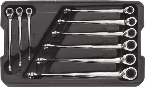 GearWrench - 9 Piece, 5/16" to 3/4", 12 Point Ratcheting Combination Wrench/X-Beam Set - Inch Measurement Standard, Chrome Finish, Comes in Plastic Tray - Exact Industrial Supply