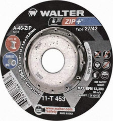 WALTER Surface Technologies - 4-1/2" Wheel Diam, 1/16" Wheel Thickness, 7/8" Arbor Hole, Depressed Center Wheel - Aluminum Oxide/Silicon Carbide Blend, 13,300 Max RPM - Exact Industrial Supply