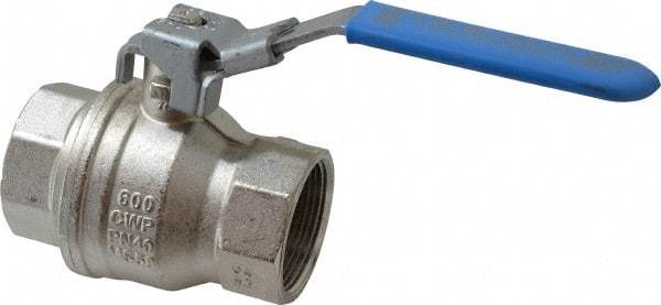 Value Collection - 1-1/2" Pipe, Full Port, Brass UL Listed Ball Valve - 1 Piece, Inline - One Way Flow, FNPT x FNPT Ends, Locking Lever Handle, 600 WOG - Exact Industrial Supply