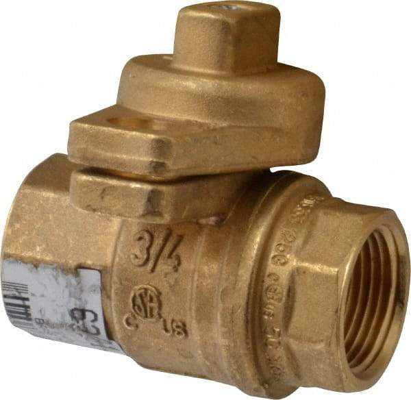 Value Collection - 3/4" Pipe, Brass, Straight without Side Tap, Gas Ball Valve - 600 psi WOG Rating, Locking Cap Handle, FNPT x FNPT End Connections, 1 Piece - Exact Industrial Supply