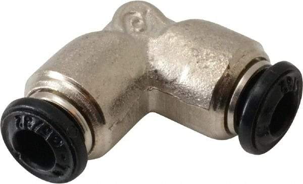 Alpha Technologies - 4mm Outside Diam, Nickel Plated Brass Push-to-Connect Tube Union Elbow - 250 Max psi, Tube to Tube Connection, Buna O-Ring - Exact Industrial Supply