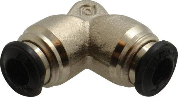 Alpha Technologies - 5mm Outside Diam, Nickel Plated Brass Push-to-Connect Tube Union Elbow - 250 Max psi, Tube to Tube Connection, Buna O-Ring - Exact Industrial Supply