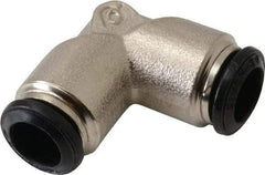 Alpha Technologies - 8mm Outside Diam, Nickel Plated Brass Push-to-Connect Tube Union Elbow - 250 Max psi, Tube to Tube Connection, Buna O-Ring - Exact Industrial Supply