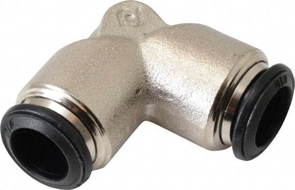 Alpha Technologies - 10mm Outside Diam, Nickel Plated Brass Push-to-Connect Tube Union Elbow - 250 Max psi, Tube to Tube Connection, Buna O-Ring - Exact Industrial Supply