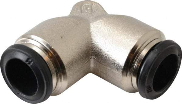 Alpha Technologies - 12mm Outside Diam, Nickel Plated Brass Push-to-Connect Tube Union Elbow - 250 Max psi, Tube to Tube Connection, Buna O-Ring - Exact Industrial Supply