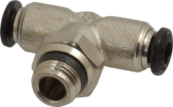 Alpha Technologies - 4mm Outside Diam, 1/8 Universal, Nickel Plated Brass Push-to-Connect Tube Male Swivel Branch Tee - 250 Max psi, Tube to Universal Thread Connection, Buna O-Ring - Exact Industrial Supply