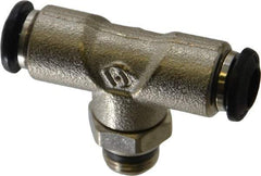 Alpha Technologies - 6mm Outside Diam, 1/8 Universal, Nickel Plated Brass Push-to-Connect Tube Male Swivel Branch Tee - 250 Max psi, Tube to Universal Thread Connection, Buna O-Ring - Exact Industrial Supply