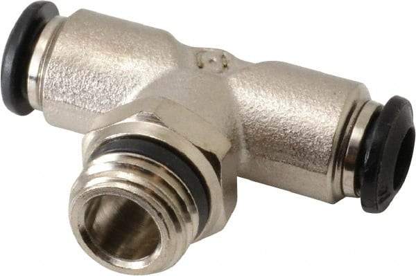 Alpha Technologies - 6mm Outside Diam, 1/4 Universal, Nickel Plated Brass Push-to-Connect Tube Male Swivel Branch Tee - 250 Max psi, Tube to Universal Thread Connection, Buna O-Ring - Exact Industrial Supply