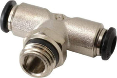 Alpha Technologies - 6mm Outside Diam, 1/4 Universal, Nickel Plated Brass Push-to-Connect Tube Male Swivel Branch Tee - 250 Max psi, Tube to Universal Thread Connection, Buna O-Ring - Exact Industrial Supply