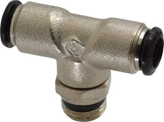 Alpha Technologies - 8mm Outside Diam, 1/4 Universal, Nickel Plated Brass Push-to-Connect Tube Male Swivel Branch Tee - 250 Max psi, Tube to Universal Thread Connection, Buna O-Ring - Exact Industrial Supply