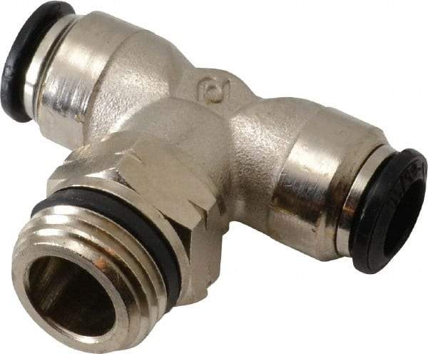 Alpha Technologies - 8mm Outside Diam, 3/8 Universal, Nickel Plated Brass Push-to-Connect Tube Male Swivel Branch Tee - 250 Max psi, Tube to Universal Thread Connection, Buna O-Ring - Exact Industrial Supply