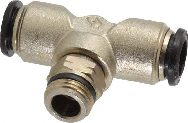 Alpha Technologies - 12mm Outside Diam, 3/8 Universal, Nickel Plated Brass Push-to-Connect Tube Male Swivel Branch Tee - 250 Max psi, Tube to Universal Thread Connection, Buna O-Ring - Exact Industrial Supply