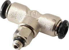 Alpha Technologies - 4mm Outside Diam, M5 Metric, Nickel Plated Brass Push-to-Connect Tube Male Swivel Branch Tee - 250 Max psi, Tube to Metric Thread Connection, Buna O-Ring - Exact Industrial Supply