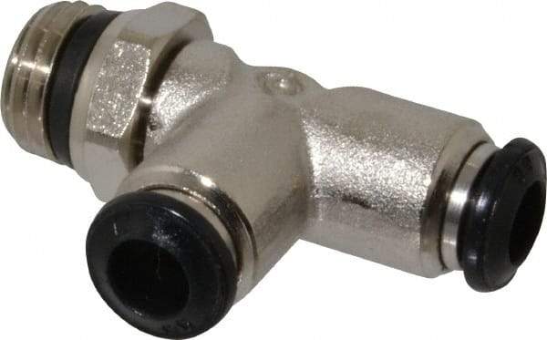 Alpha Technologies - 6mm Outside Diam, 1/4 Universal, Nickel Plated Brass Push-to-Connect Tube Male Swivel Run Tee - 250 Max psi, Tube to Universal Thread Connection, Buna O-Ring - Exact Industrial Supply