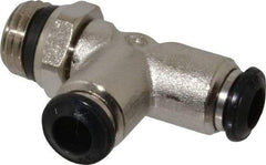 Alpha Technologies - 6mm Outside Diam, 1/4 Universal, Nickel Plated Brass Push-to-Connect Tube Male Swivel Run Tee - 250 Max psi, Tube to Universal Thread Connection, Buna O-Ring - Exact Industrial Supply