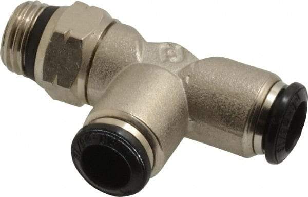 Alpha Technologies - 8mm Outside Diam, 1/4 Universal, Nickel Plated Brass Push-to-Connect Tube Male Swivel Run Tee - 250 Max psi, Tube to Universal Thread Connection, Buna O-Ring - Exact Industrial Supply