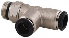 Alpha Technologies - 12mm Outside Diam, 3/8 Universal, Nickel Plated Brass Push-to-Connect Tube Male Swivel Run Tee - 250 Max psi, Tube to Universal Thread Connection, Buna O-Ring - Exact Industrial Supply