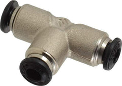 Alpha Technologies - 4mm Outside Diam, Nickel Plated Brass Push-to-Connect Tube Union Tee - 250 Max psi, Tube to Tube Connection, Buna O-Ring - Exact Industrial Supply