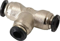 Alpha Technologies - 5mm Outside Diam, Nickel Plated Brass Push-to-Connect Tube Union Tee - 250 Max psi, Tube to Tube Connection, Buna O-Ring - Exact Industrial Supply