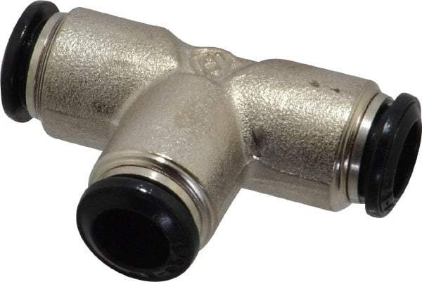 Alpha Technologies - 8mm Outside Diam, Nickel Plated Brass Push-to-Connect Tube Union Tee - 250 Max psi, Tube to Tube Connection, Buna O-Ring - Exact Industrial Supply