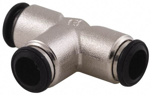 Alpha Technologies - 14mm Outside Diam, Nickel Plated Brass Push-to-Connect Tube Union Tee - 250 Max psi, Tube to Tube Connection, Buna O-Ring - Exact Industrial Supply