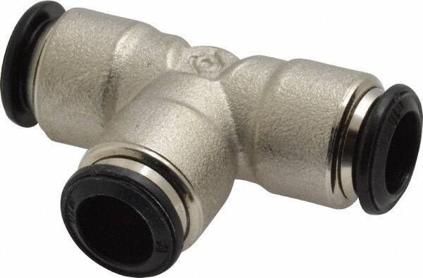 Alpha Technologies - 10mm Outside Diam, Nickel Plated Brass Push-to-Connect Tube Union Tee - 250 Max psi, Tube to Tube Connection, Buna O-Ring - Exact Industrial Supply